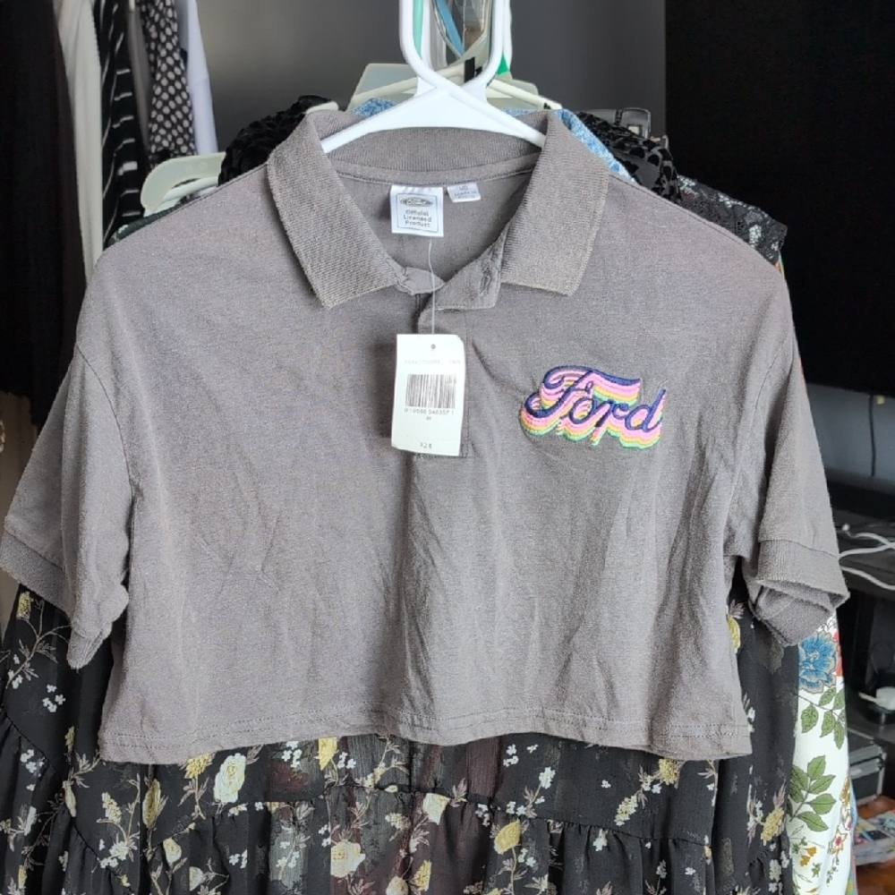 Ford Cropped Polo Shirt with Multicolor Logo
